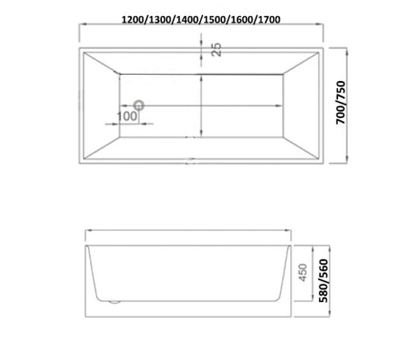 Lotus square bathtub 1200/1300/1400/1500/1600/1700mm