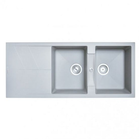 1160 x 500 x 210mm Carysil Double Bowl Drainer Board Granite Kitchen Sink Top/Flush/Undermount