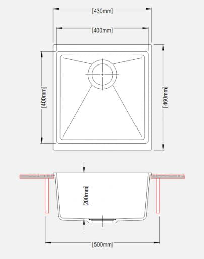 370 x 460 x 200mm Carysil Single Bowl Granite Kitchen/Laundry Sink Top/Flush/Undermount