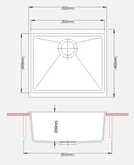 370 x 460 x 200mm Carysil Single Bowl Granite Kitchen/Laundry Sink Top/Flush/Undermount