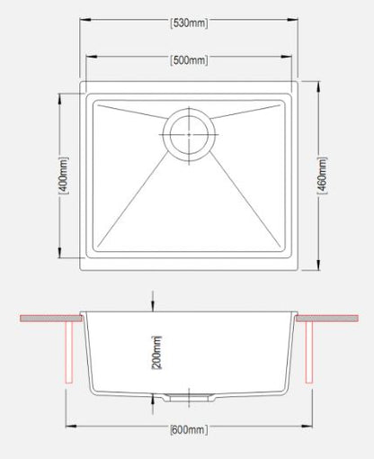 370 x 460 x 200mm Carysil Single Bowl Granite Kitchen/Laundry Sink Top/Flush/Undermount