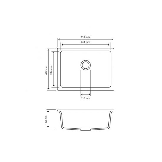 610 x 457 x 205mm Carysil Single Big Bowl Granite Kitchen/Laundry Sink Top/Flush/Undermount