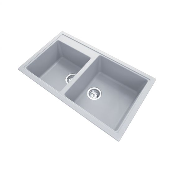 860 x 500 x 205mm Carysil Double Bowl Granite Kitchen Sink Top/Flush/Under Mount