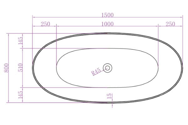 Super Slim Edge Delta Oval Shape Matte White Finish Easy Clean Freestanding Bathtub 1500/1700