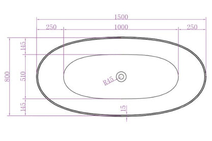 Super Slim Edge Delta Oval Shape Matte White Finish Easy Clean Freestanding Bathtub 1500/1700