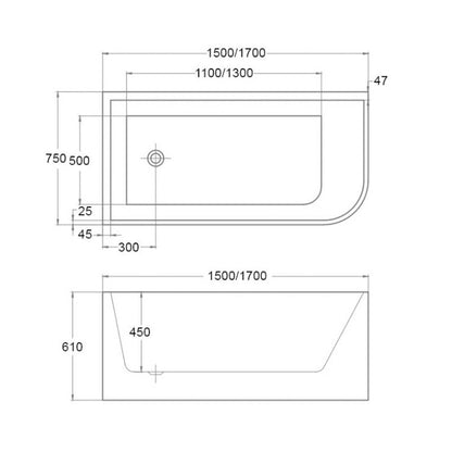 Ellie Corner bath tub Left/Right 1500/1700mm