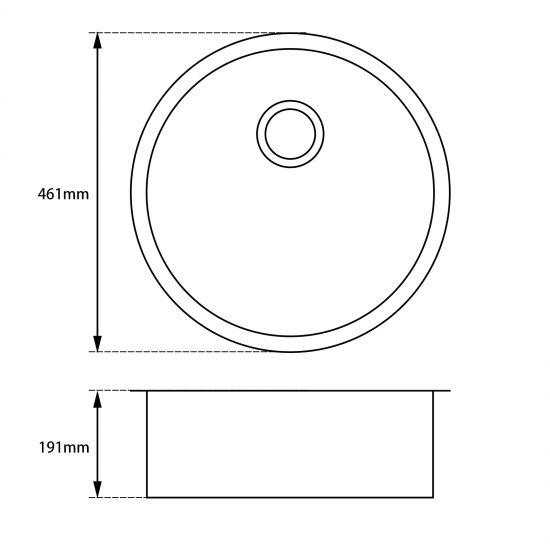 Granite Quartz Stone Kitchen/Laundry Sink Round Single Bowl Top/Undermount 460mm