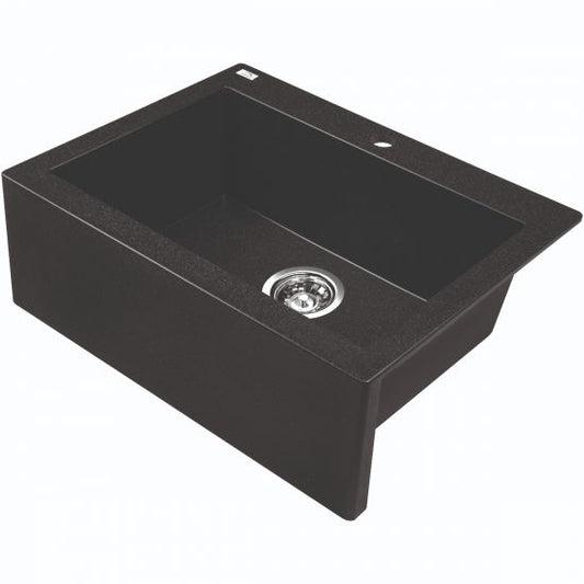 Laveo 490*580*220mm Black Granite Stone Sink Single Bowl (including Space Saving Siphon and Click-clack Plug)