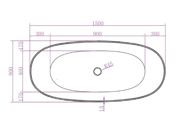 Super Slim Edge Layla Unique Shape Matte White Finish Easy Clean Freestanding Bathtub 1500/1700