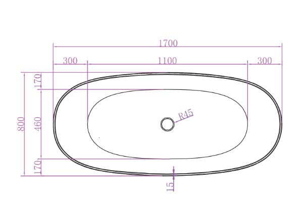 Super Slim Edge Layla Unique Shape Matte White Finish Easy Clean Freestanding Bathtub 1500/1700