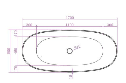 Super Slim Edge Layla Unique Shape Matte White Finish Easy Clean Freestanding Bathtub 1500/1700