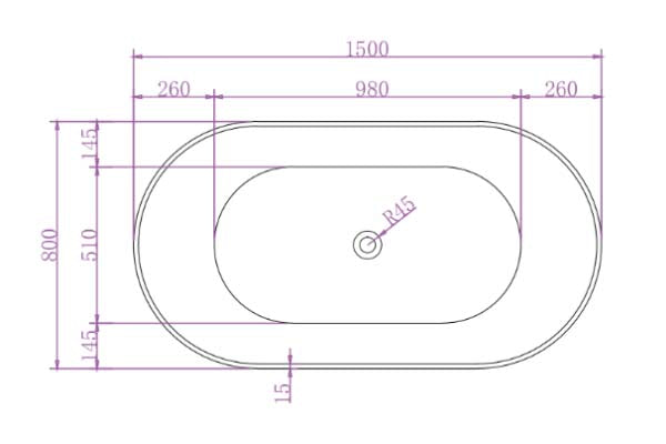Super Slim Edge Mia Oval Shape Matte White Finish Easy Clean Freestanding Bathtub 1500/1700