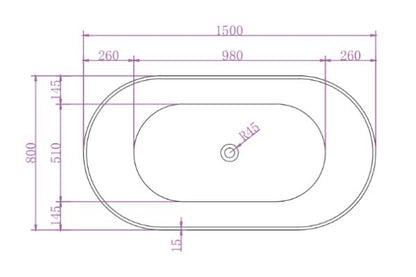 Super Slim Edge Mia Oval Shape Matte White Finish Easy Clean Freestanding Bathtub 1500/1700