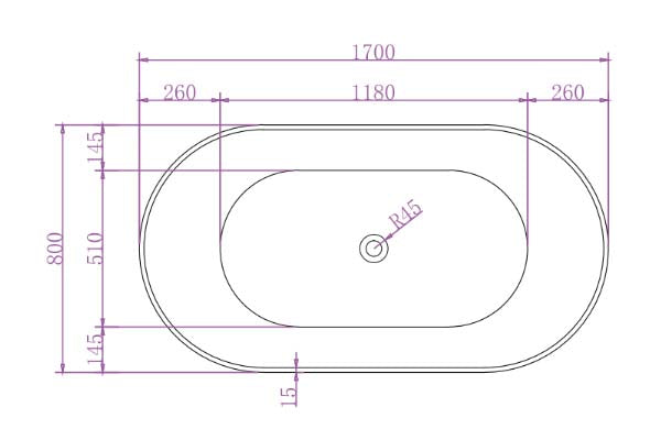 Super Slim Edge Mia Oval Shape Matte White Finish Easy Clean Freestanding Bathtub 1500/1700