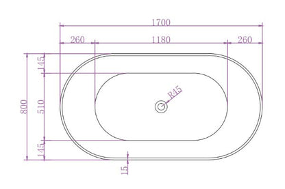 Super Slim Edge Mia Oval Shape Matte White Finish Easy Clean Freestanding Bathtub 1500/1700