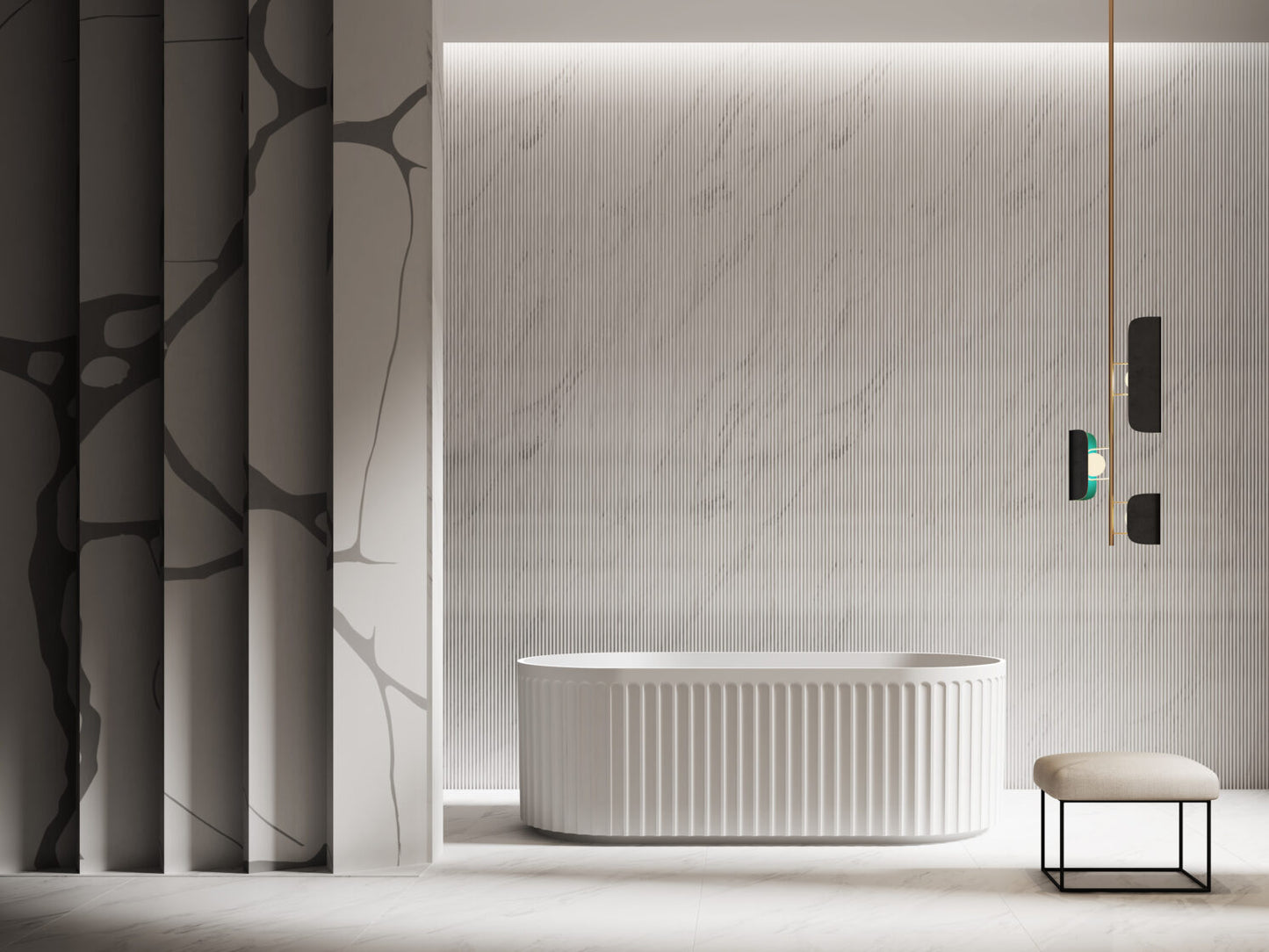 Roma fluted freestanding bathtub 1500/1700 Matte white and Gloss white