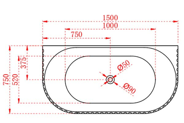 Roma fluted back to wall bathtub 1500/1700 Matte white and Gloss white