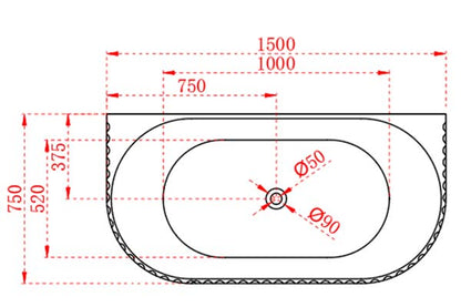 Roma fluted back to wall bathtub 1500/1700 Matte white and Gloss white