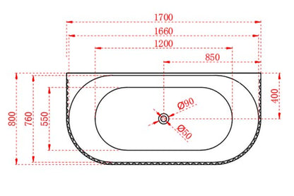 Roma fluted back to wall bathtub 1500/1700 Matte white and Gloss white