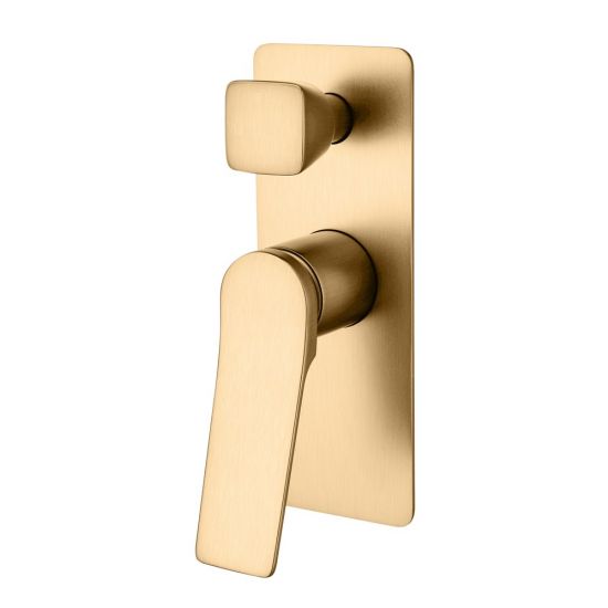 RUSHY Series Square Brushed Yellow Gold Wall Mixer With Diverter